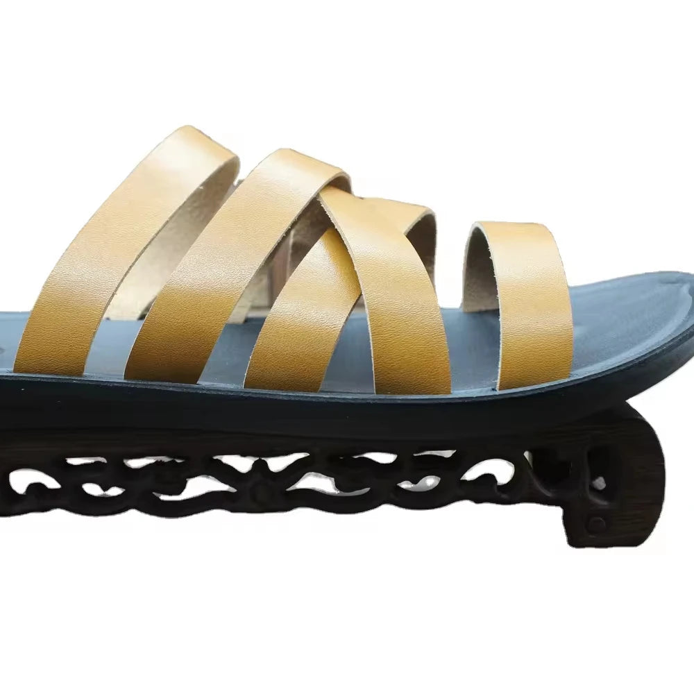 Summer New Cross-strap Platform Men's Outdoor Waterproof Fashion Sandals Microfiber Leather Upper Anti-slip Wear-resistant