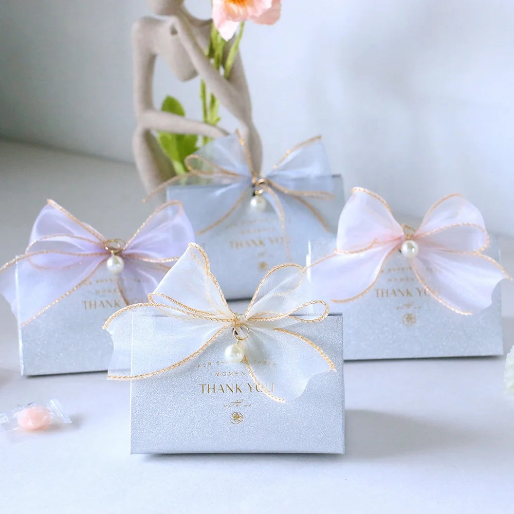 Chinese Manufacturer Unique Recyclable Paper Candy Packaging Chocolate Silver Glitter Indian Wedding Souvenirs Sweets Door Bo