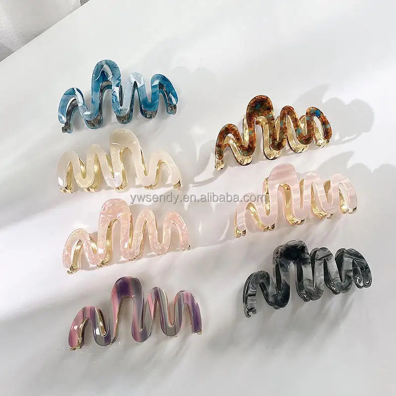New Korean Fashion Hair Accessories 11cm Large Acetate Metal Hair Claw Wave Women Advanced Hair Clip Claws