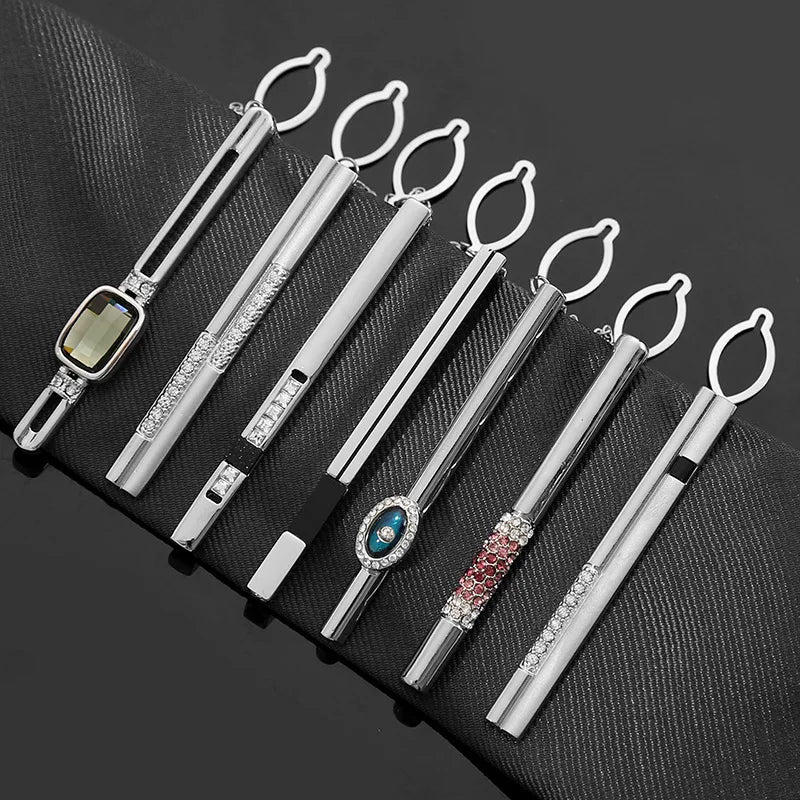 Silver Copper Tie Clip Men Buckle Pin Collar Clip High-end Fashion Business Suit Accessories Light Luxury Boutique