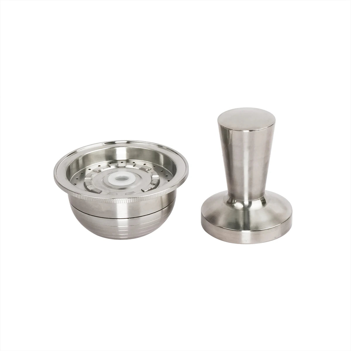 1Pod 1Tamper Set Stainless Steel Reusable Capsule With Tamper Coffee Filter Compatible With VERTUOLINE Coffee Makers