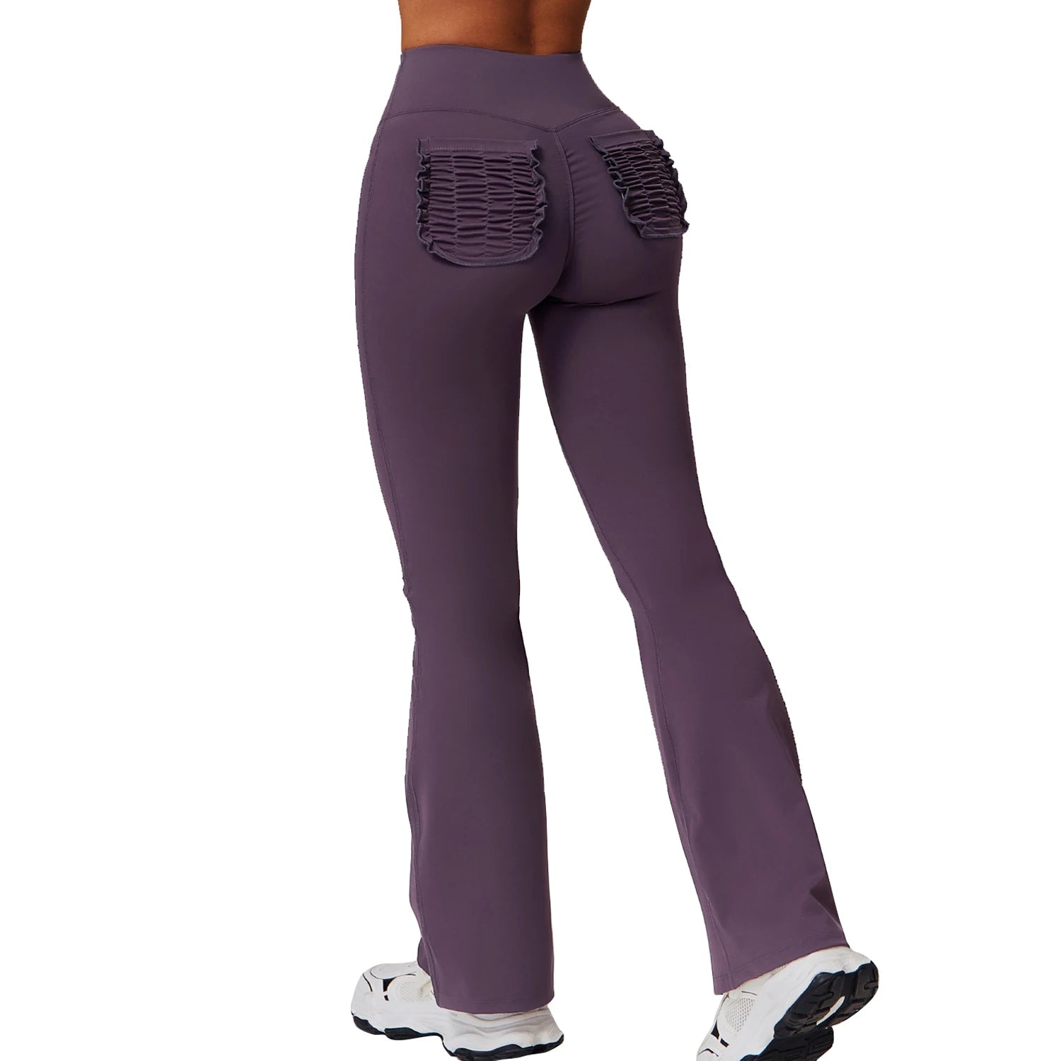 Women's High Waist Stretchy Tummy Control Flare Pants Quick Dry Soft Scrunch Back Solid Fitness Sports Wear Size XL-for Adult