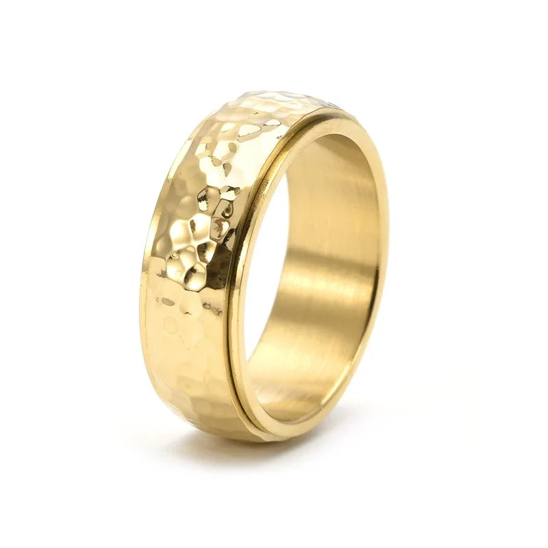 YK Titanium Steel Honeycomb Hammer Pattern Personalized Style Rotatable Ring Niche Men's New Style Fashion Jewelry Rings