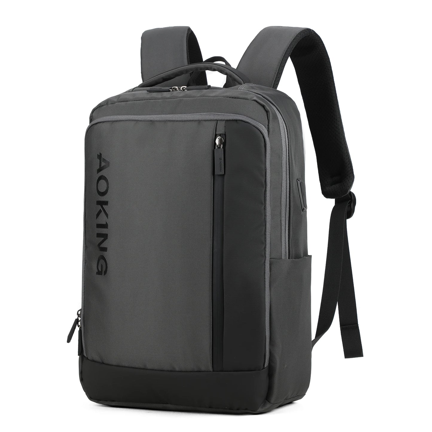 Durable Unisex Student Laptop Backpack USB Custom Logo Gray Polyester Material Zipper Waterproof Fashionable Travel School