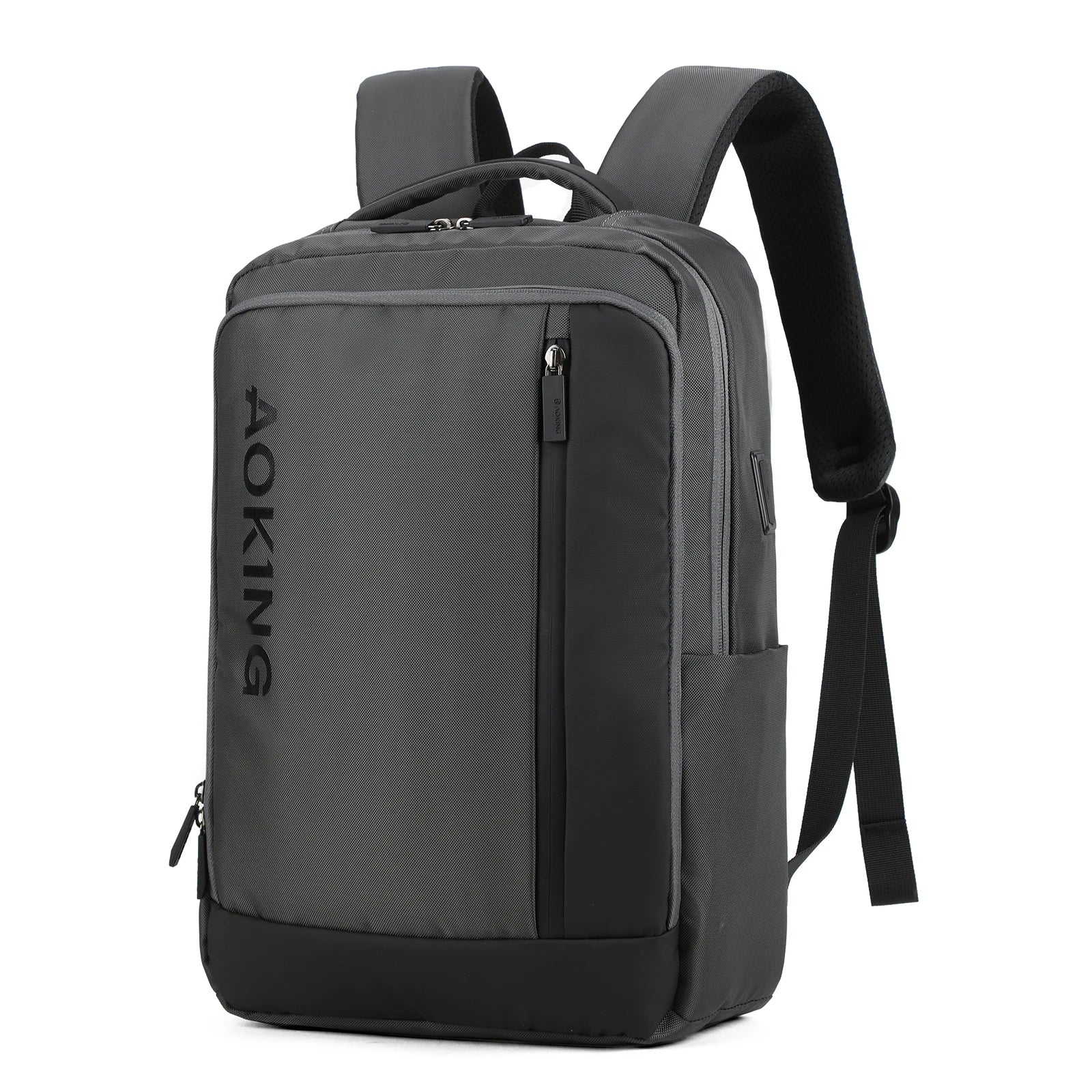 Durable Unisex Student Laptop Backpack USB Custom Logo Gray Polyester Material Zipper Waterproof Fashionable Travel School