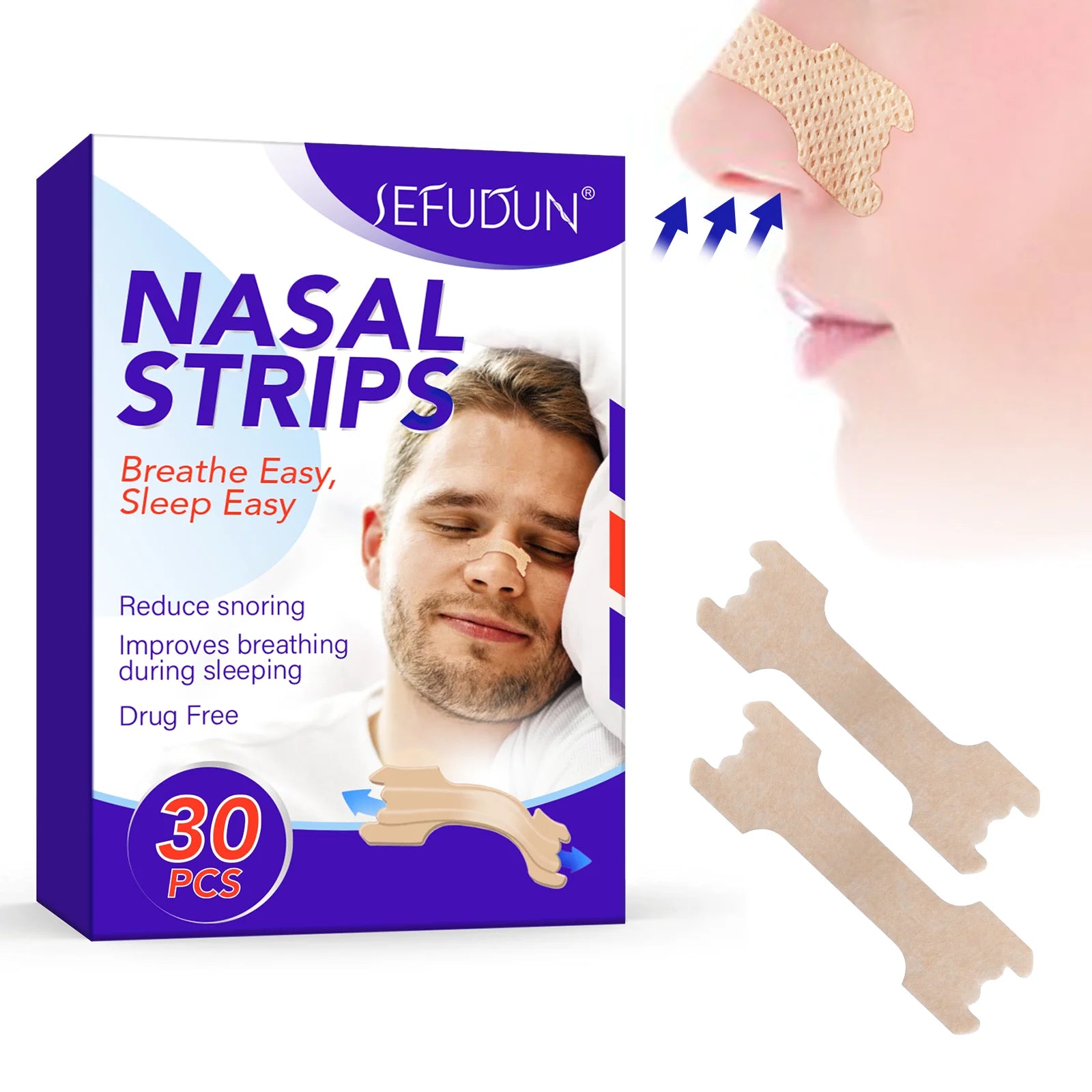SEFUDUN Private Label Reduce Snoring Improves Sleep Custom Nose Strips Better Breathing Designnose Strip for Breathing