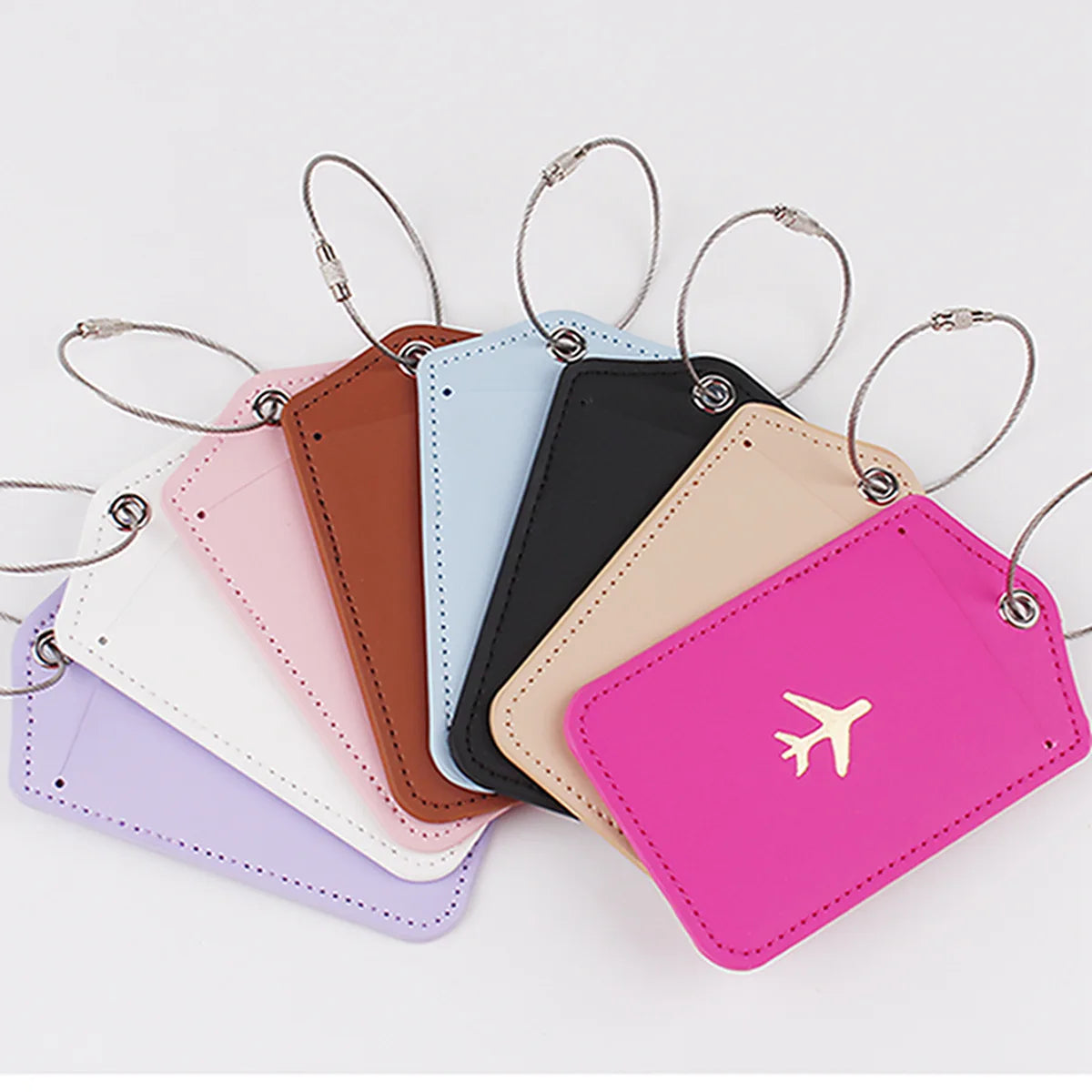 Custom Logo Pu Leather Luggage Suitcase Tags for Business Name ID Card Travel Baggage Tag  Airplane Luggage Tag With Steel Wi