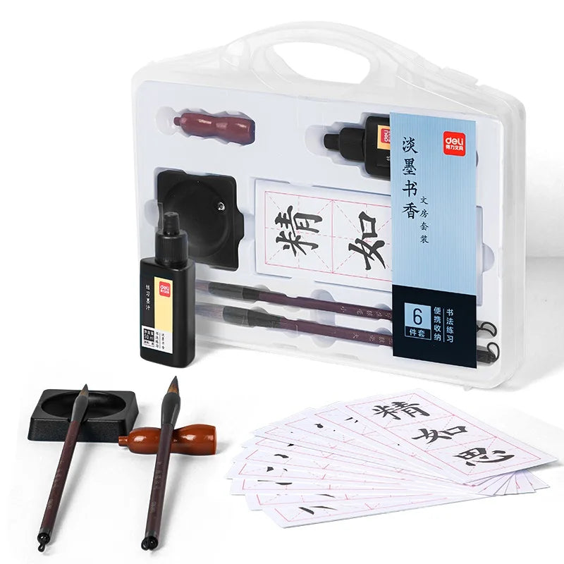 Deli 74290 Beginners' Introduction Four Treasures of the Study Brush Calligraphy Practice 6-piece Set 48set Per Carton