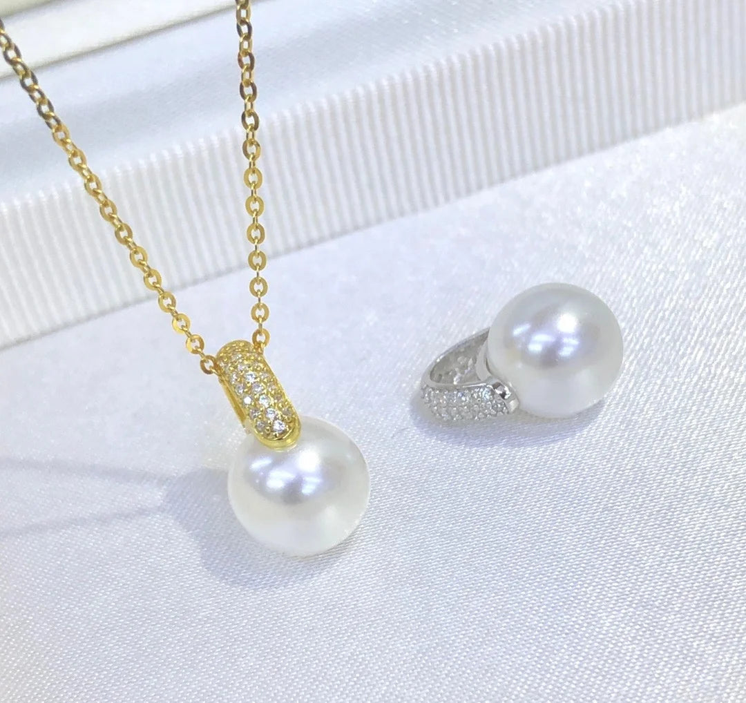 P1565 10-11mm DIY Natural  Freshwater Pearl Charm Pendant Necklace Accessory 925 Sterling Silver Jewelry for Women Without Ch