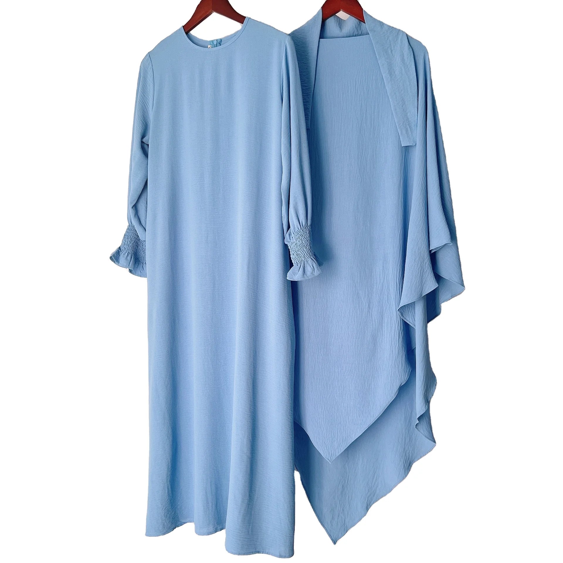 Total 16 Colors Available Plain Simple Style Elastic Cuff Eid Fashion Muslim  2 Pieces Sets Eid Khimar Et Abaya