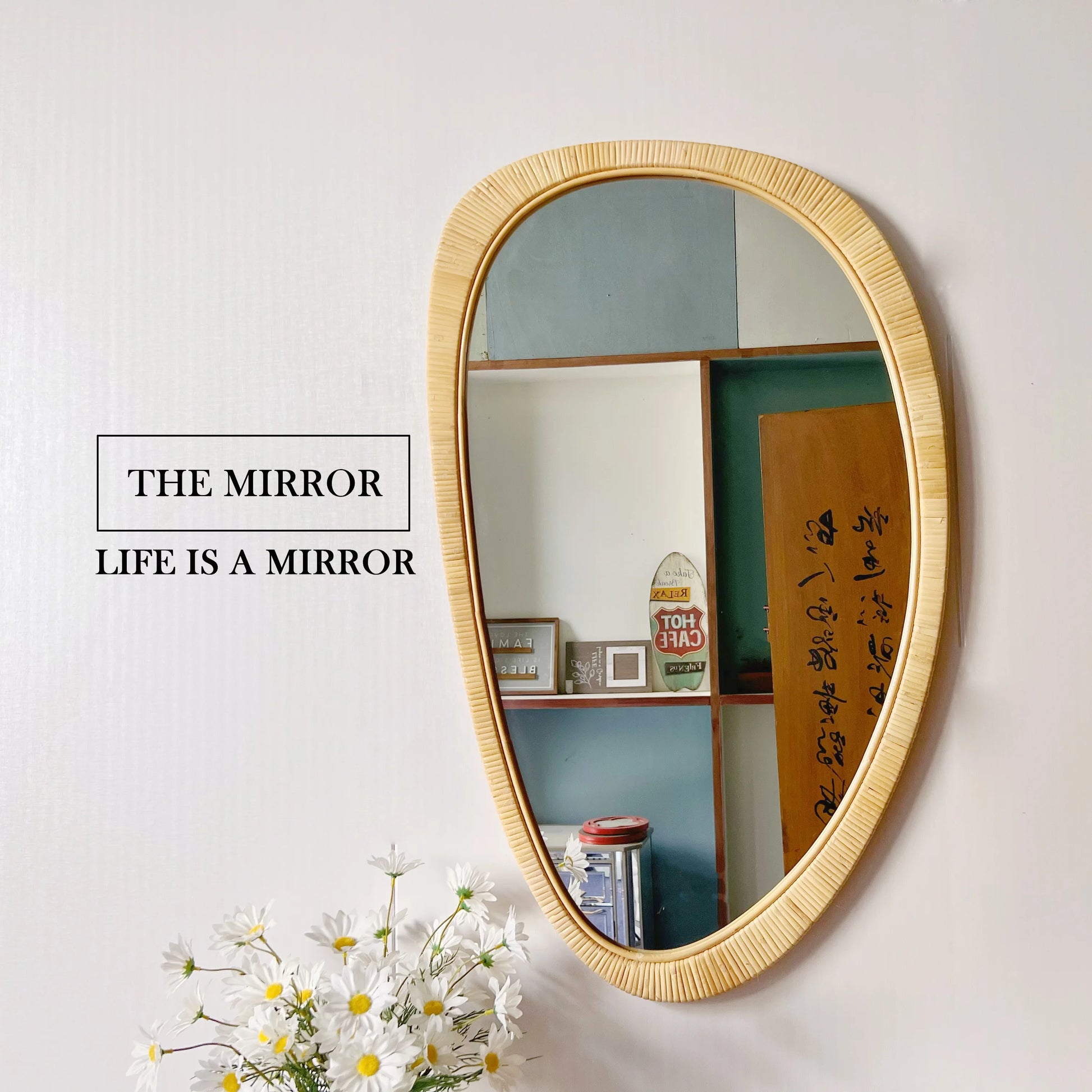 110x65 Modern Simplistic Decorative Art Home Decor Handcrafted Natural Rattan-Framed Large Wall Mirror for Bathroom Living Ro