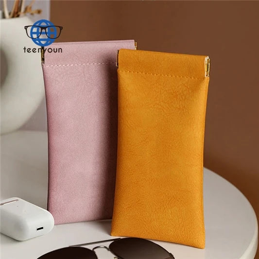 Teenyoun Soft Leather Sunglasses Bag Leather Glasses Case Holder Portable Slim Pouch Storage Protective Eyeglasses Case