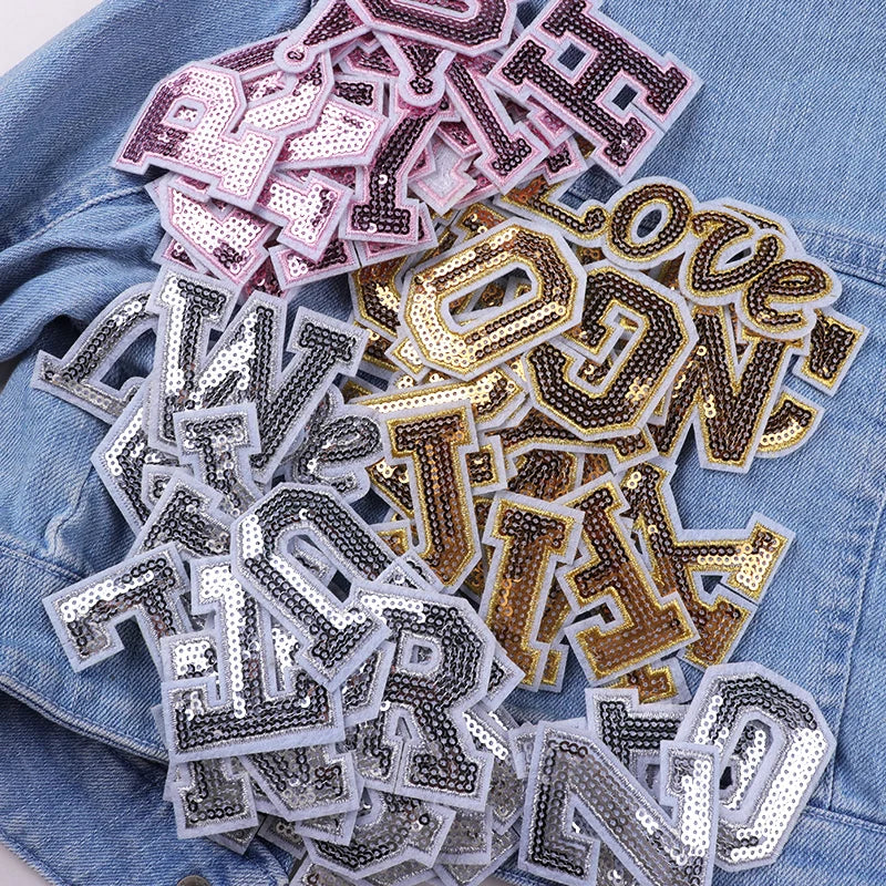 New 26PCS Fashion A-Z Sequins English Letters Embroidery Patch Iron on Patches for Clothes DIY Custom