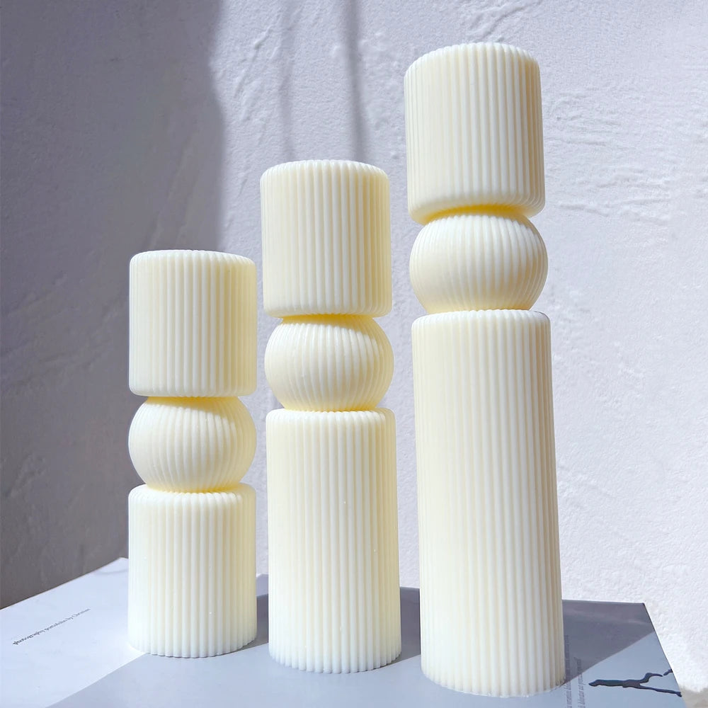 6 Designs Cylindrical Template Silicone Molds Geometric Abstract Decorative Striped Soy Wax Mold Twist Ribbed Pillar Candle M