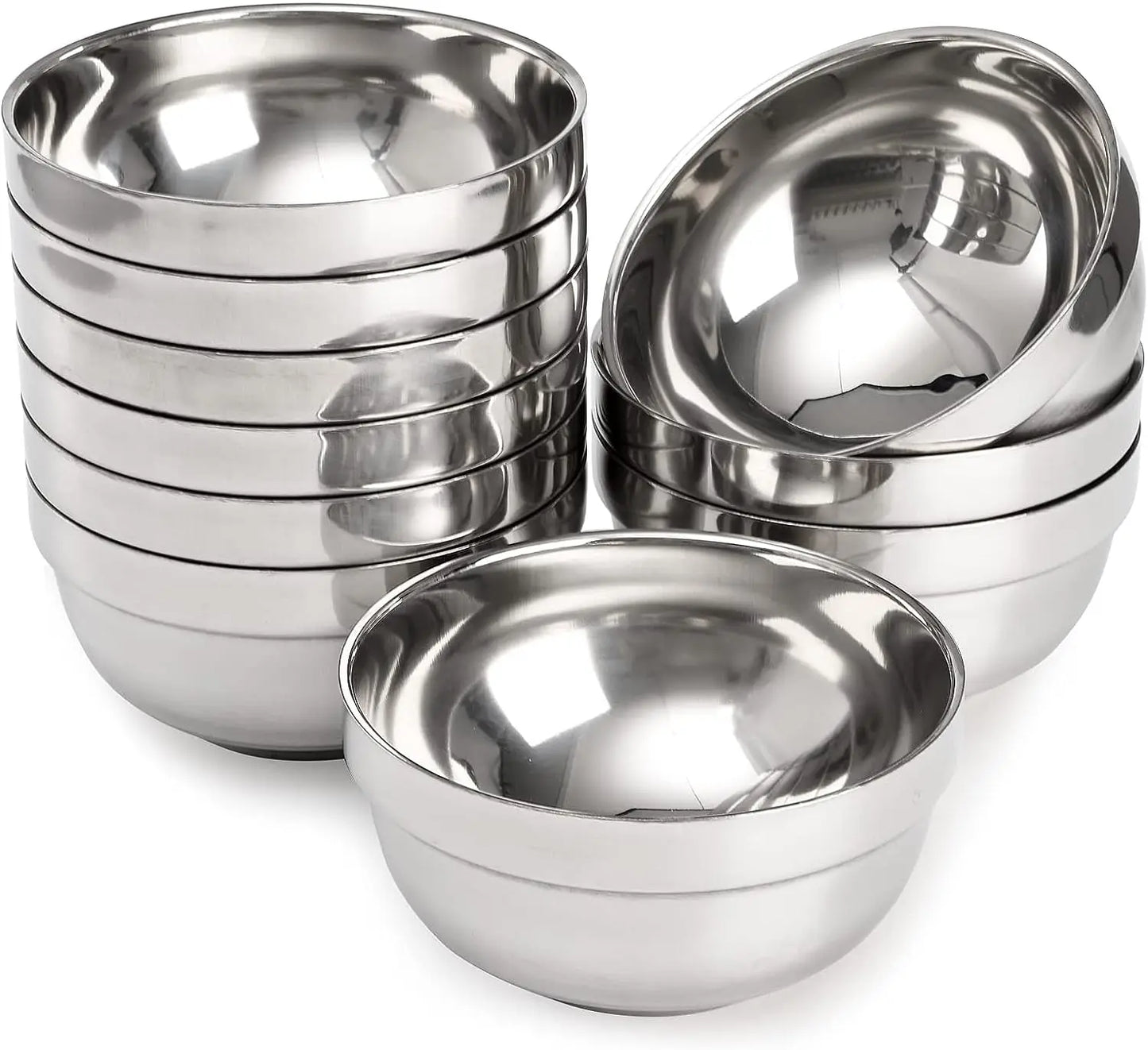 Dinner Serving 304 Stainless Steel Double Walled Noodle Bowl Heat Insulated Rice Soup Bowls