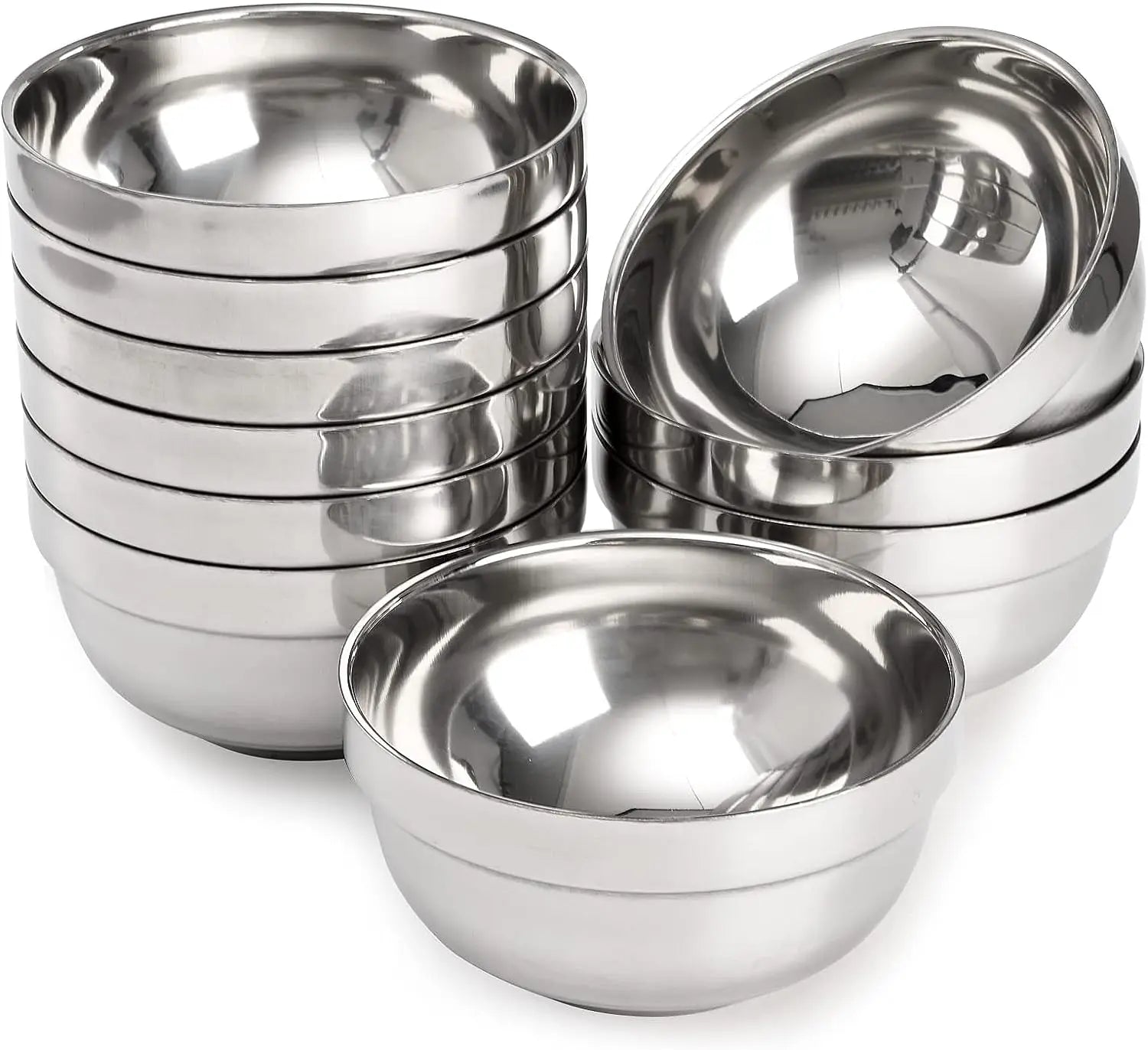 Dinner Serving 304 Stainless Steel Double Walled Noodle Bowl Heat Insulated Rice Soup Bowls