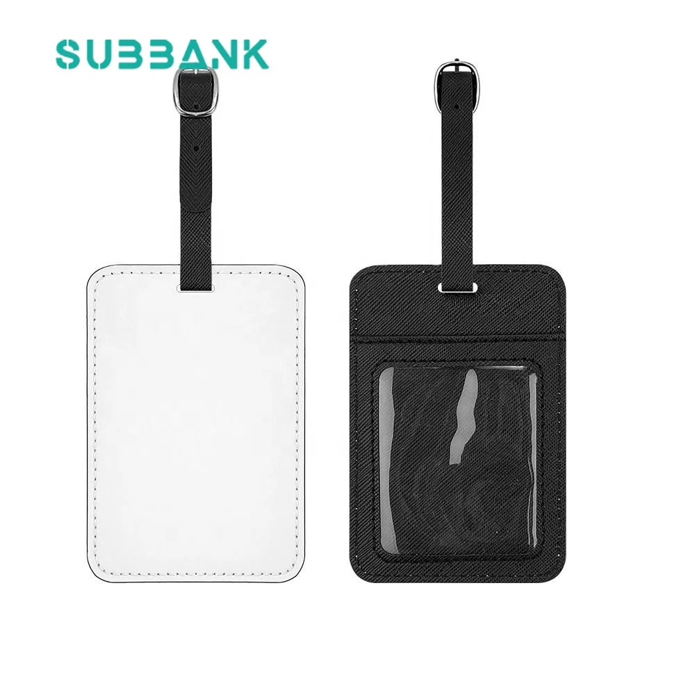 Subbank Custom Print Leather Sublimation Blanks Luggage Tags With Card Insert Pocket Travel ID Name Tag