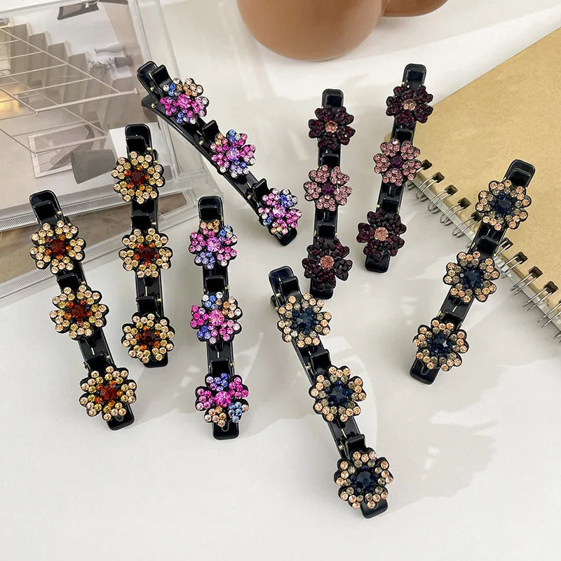 Hair Clips  Braided Hair Clips for Women Sparkling Crystal Stone Braided Clover Rhinestone Hair Clip