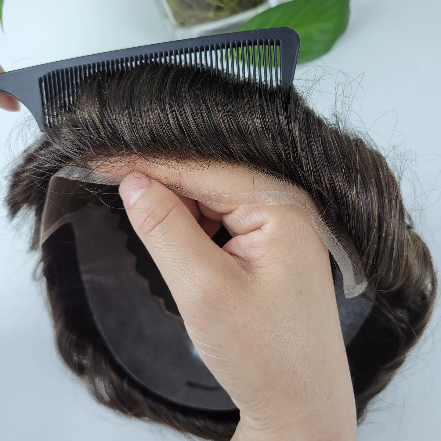 Q6 Invisible Lace Front Natural Hairline Toupee Wig for Man Indian Human Hair Lace and PU Men Capillary Prosthesis Hair Syste