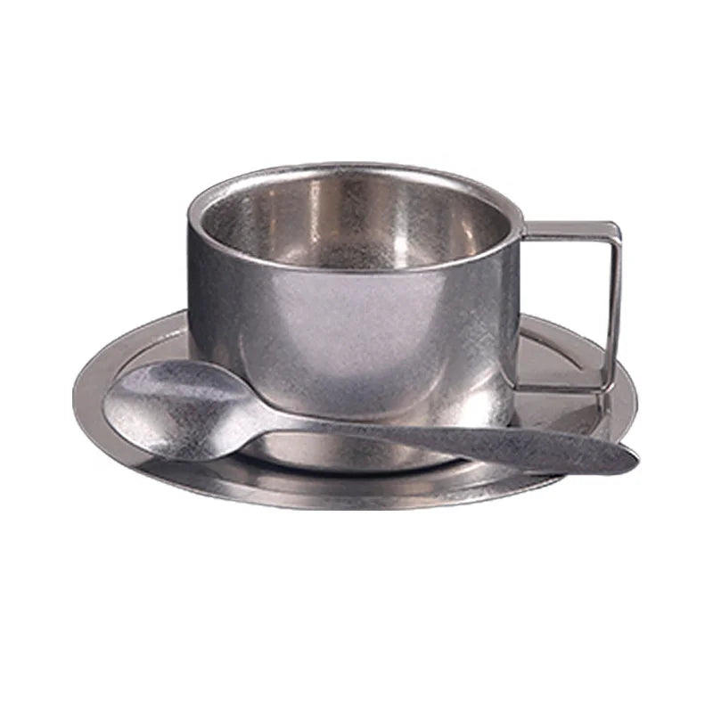 Vintage Frosted Old 304 Stainless Steel Coffee Cup180ml 200ml 280ml Tea Cup Retro Milk Tea Cup With Plate and Spoon