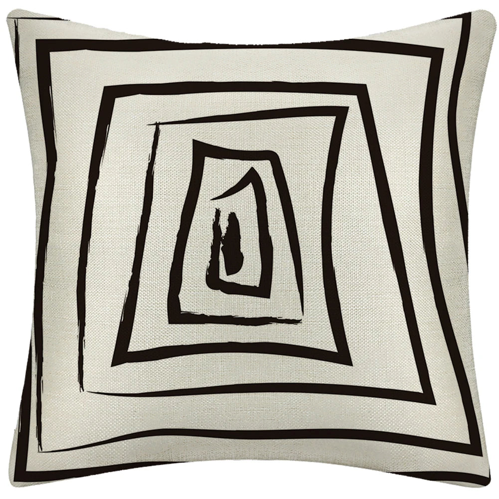 Digital Printing Abstract Geometric White Black Throw Pillow Case Linen 45*45 cm Heart Cushion Cover for Home and Hotel Decor