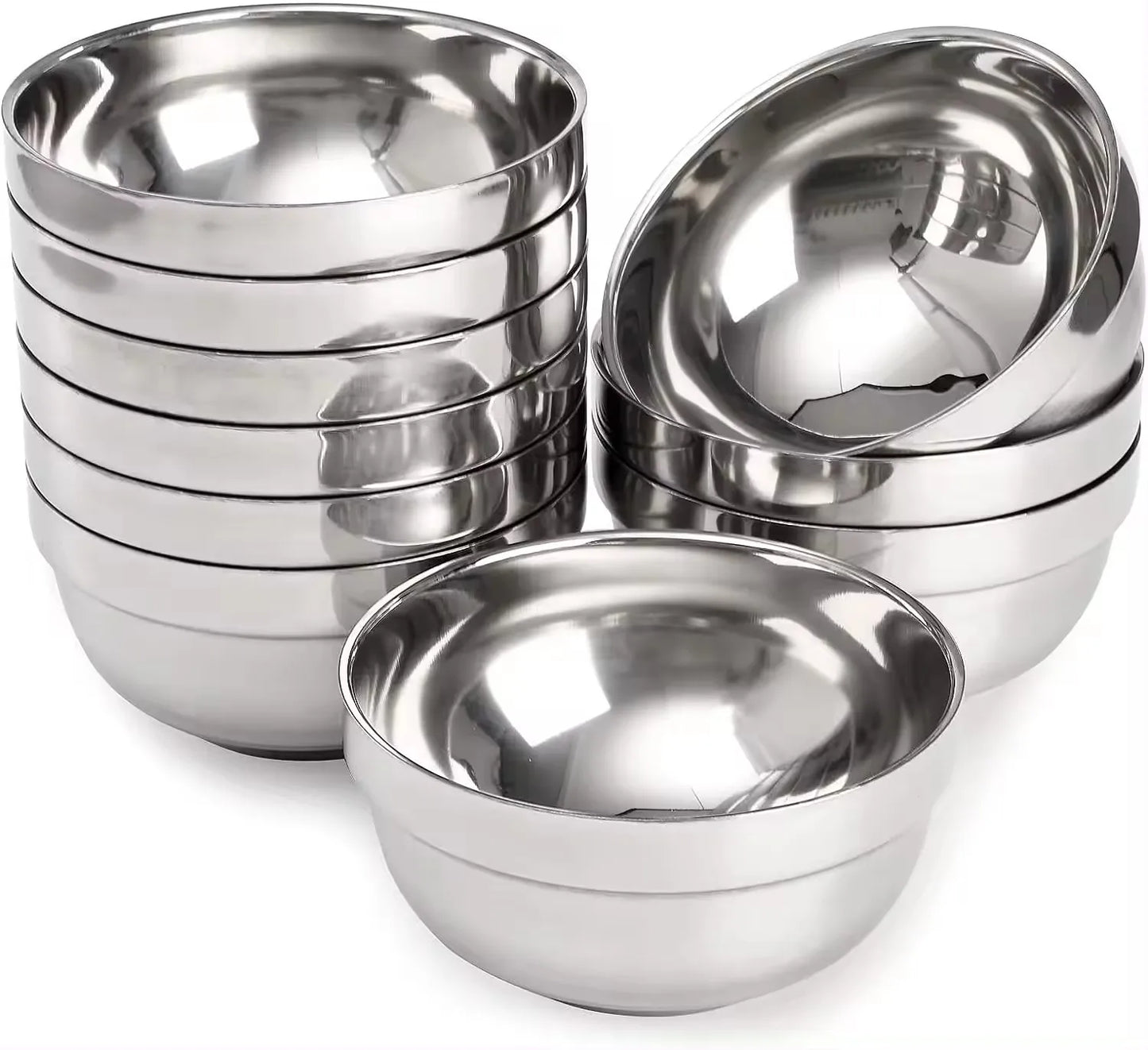 Dinner Serving 304 Stainless Steel Double Walled Noodle Bowl Heat Insulated Rice Soup Bowls