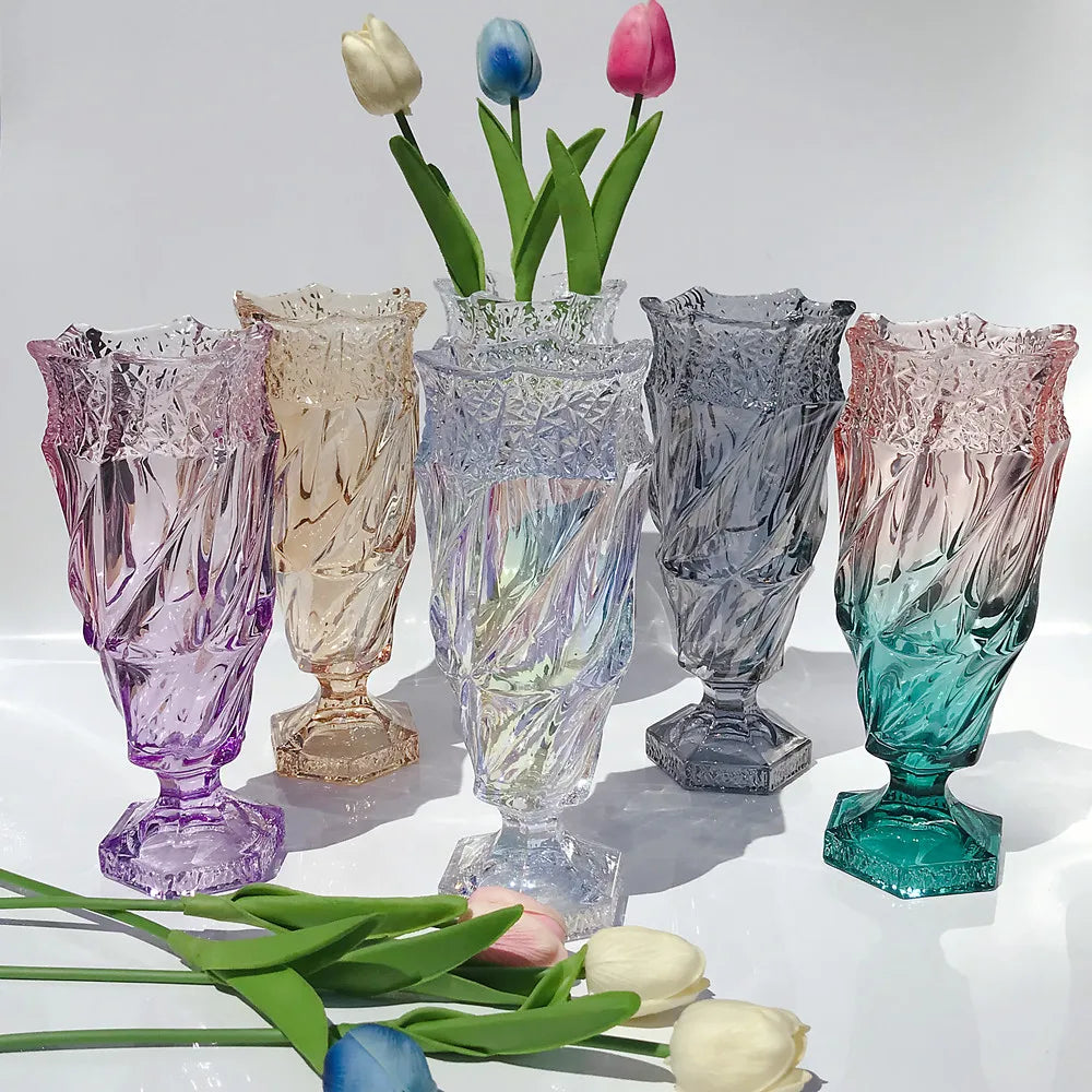 European-style Crystal Vase Diamond Contrast Color Stitching Creative Hand-painted Thickened Glass Vase Ornaments