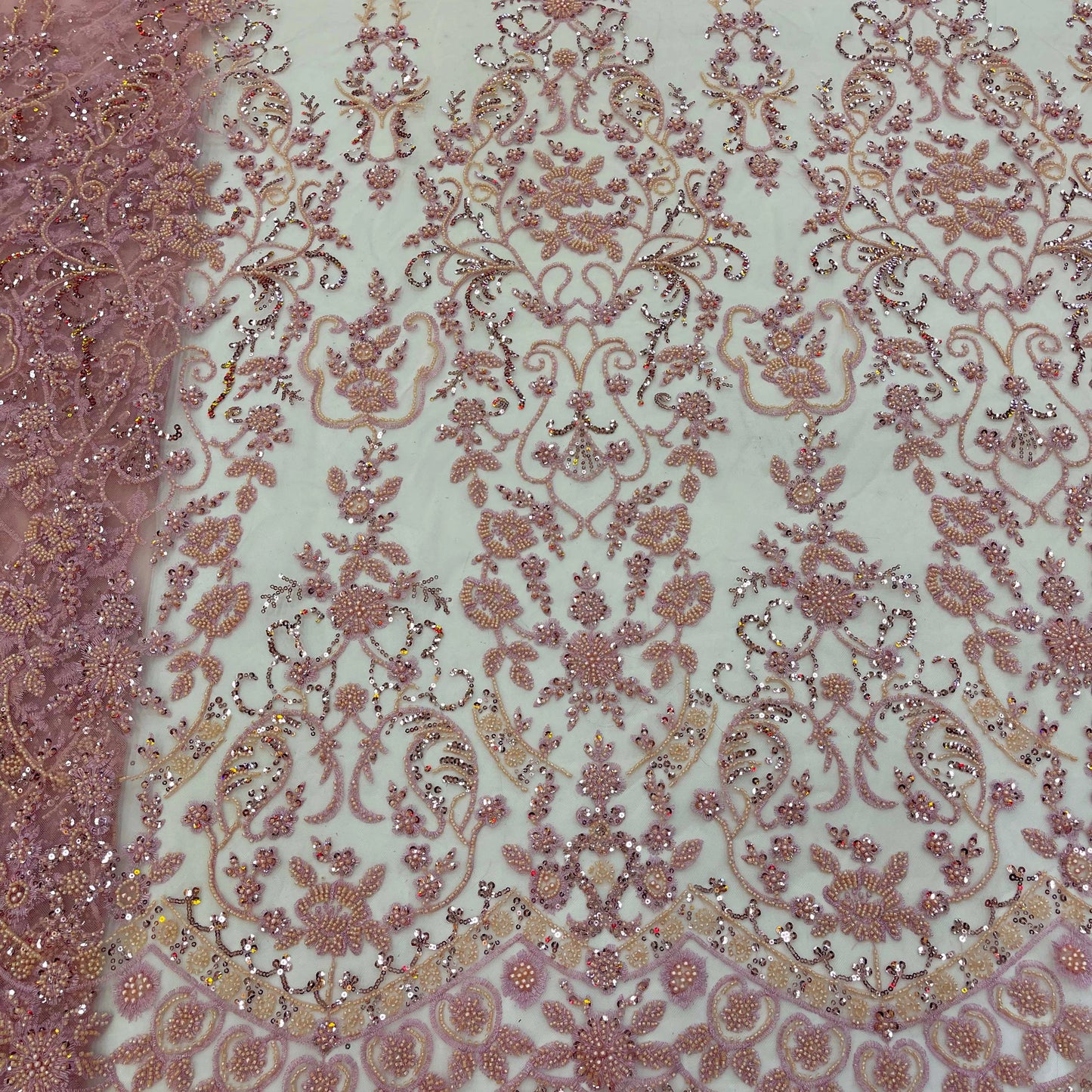 Wholesale Sequin Fabric White Beaded Lace