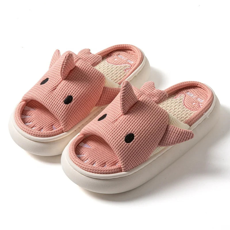 Little Shark Flax Slippers Thick Sole Women's Spring and Autumn Indoor Anti slip Breathable Floor Slippers