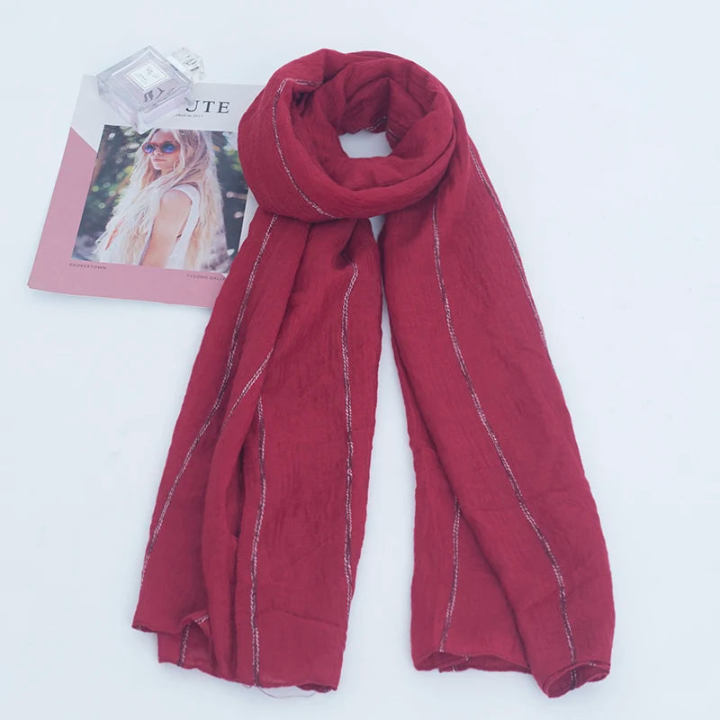 2024 New Design Comfortable Cotton Fancy Modern Scarf  With Shimmer Line Hijab for Muslim Lady cotton viscose hijab