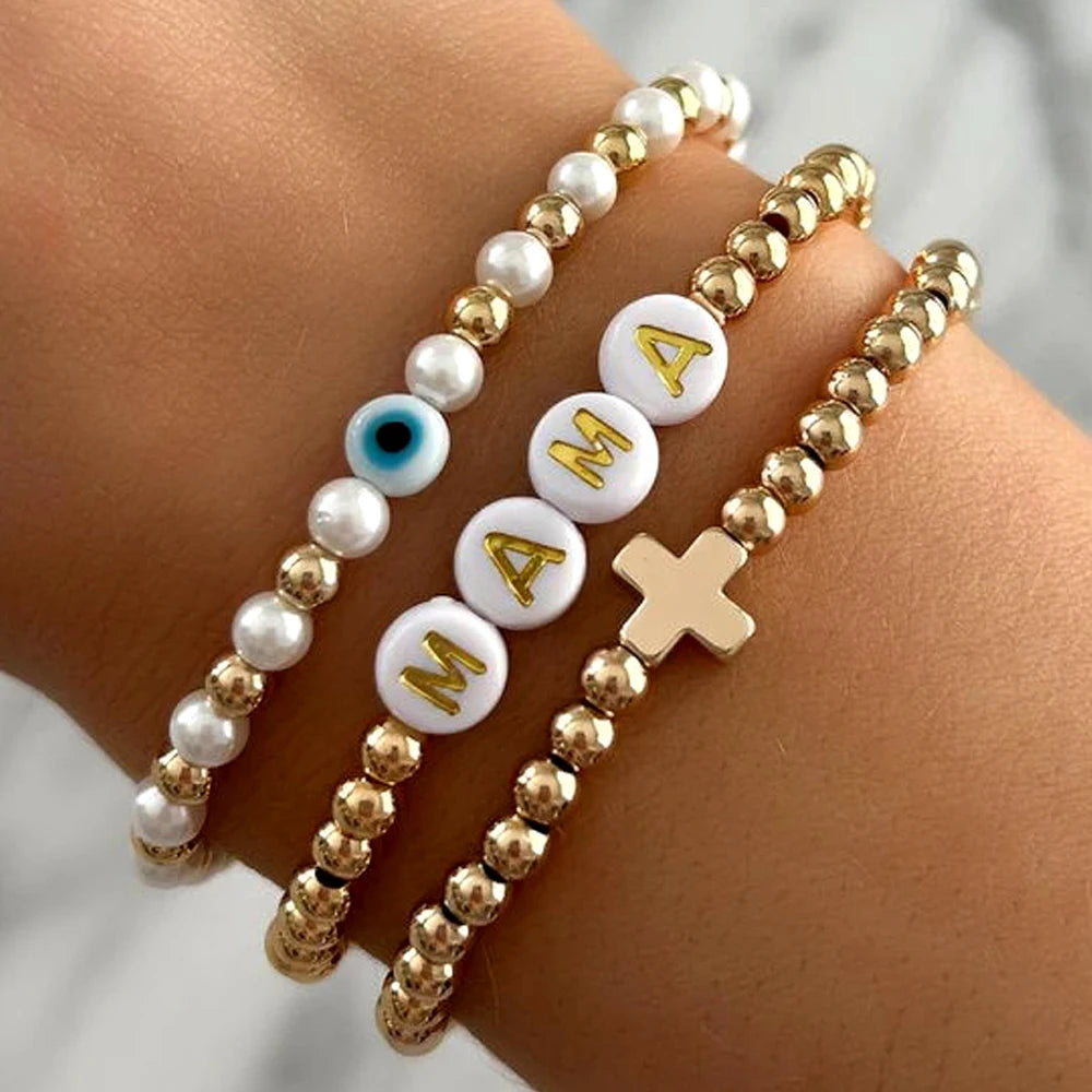 Go2boho Luxury Summer Friendship Jewelry Multi Copper Bead Faux Pearl Stretch Bracelet Women Lucky Devil Eye Boho Design Gift