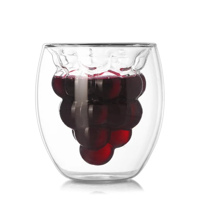 6OZ Double Wall Glass Espresso Coffee Cup 3D Grape Shape Fruit Shaped Cup Dishwasher Safe Glass Cups Custom