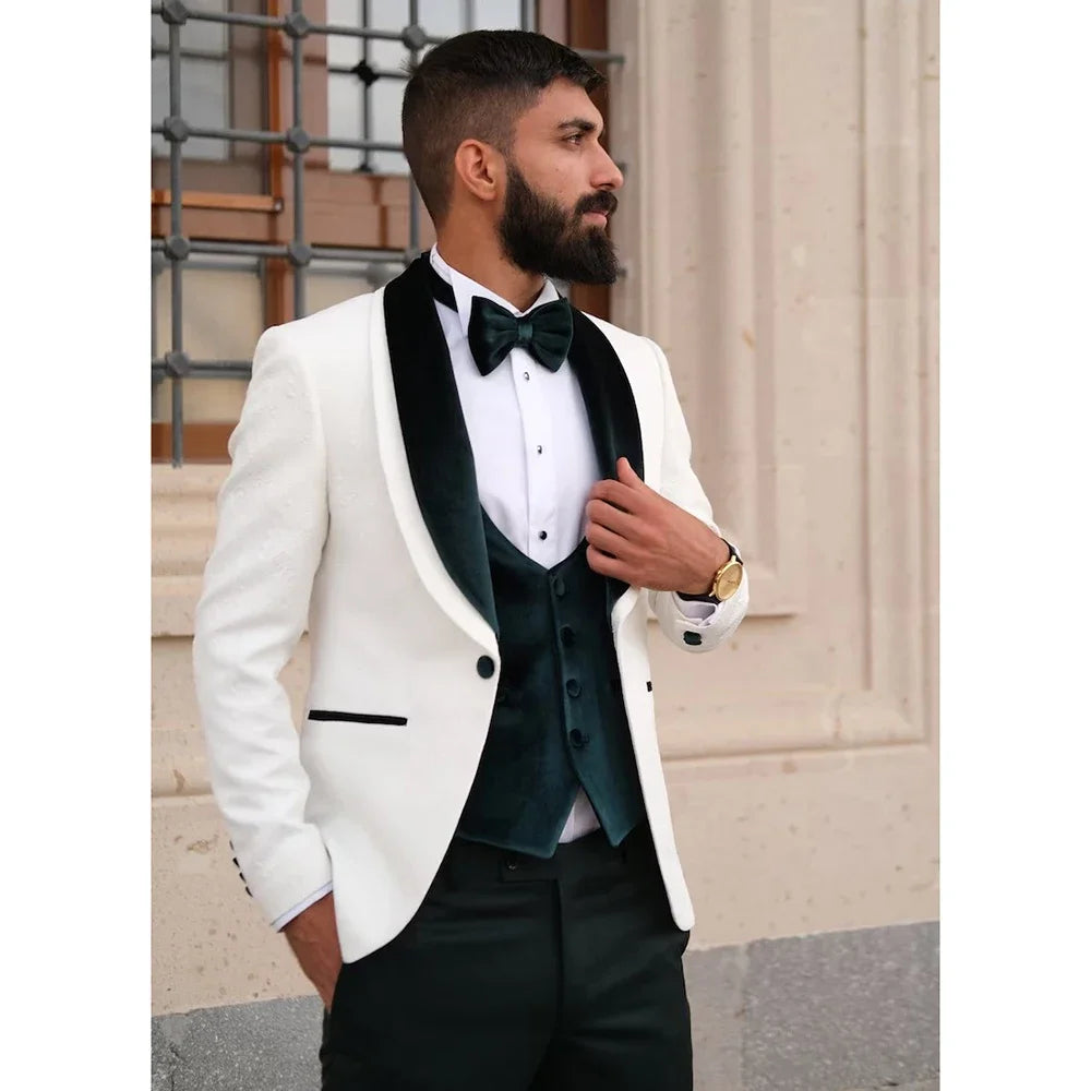 Formal Men's Suits White Flat Regular Length Blazer Vest Pants Set 3 Piece Wedding Full Set Male Clothing Custom Costume Homm