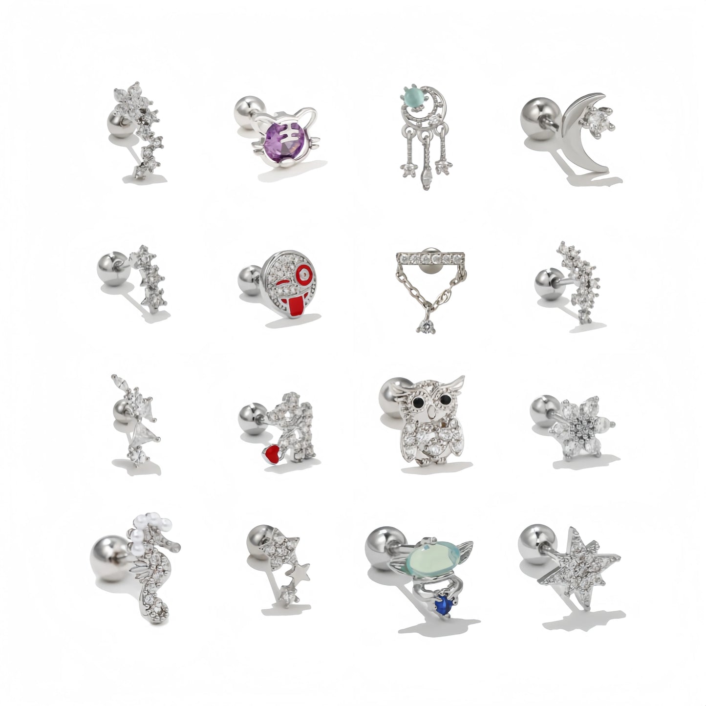 ZUOLA Fashion Piercing Body Jewelry Titanium Silver Plated Stud Earrings Star Moon Design Hypoallergenic Unisex for Daily Wea