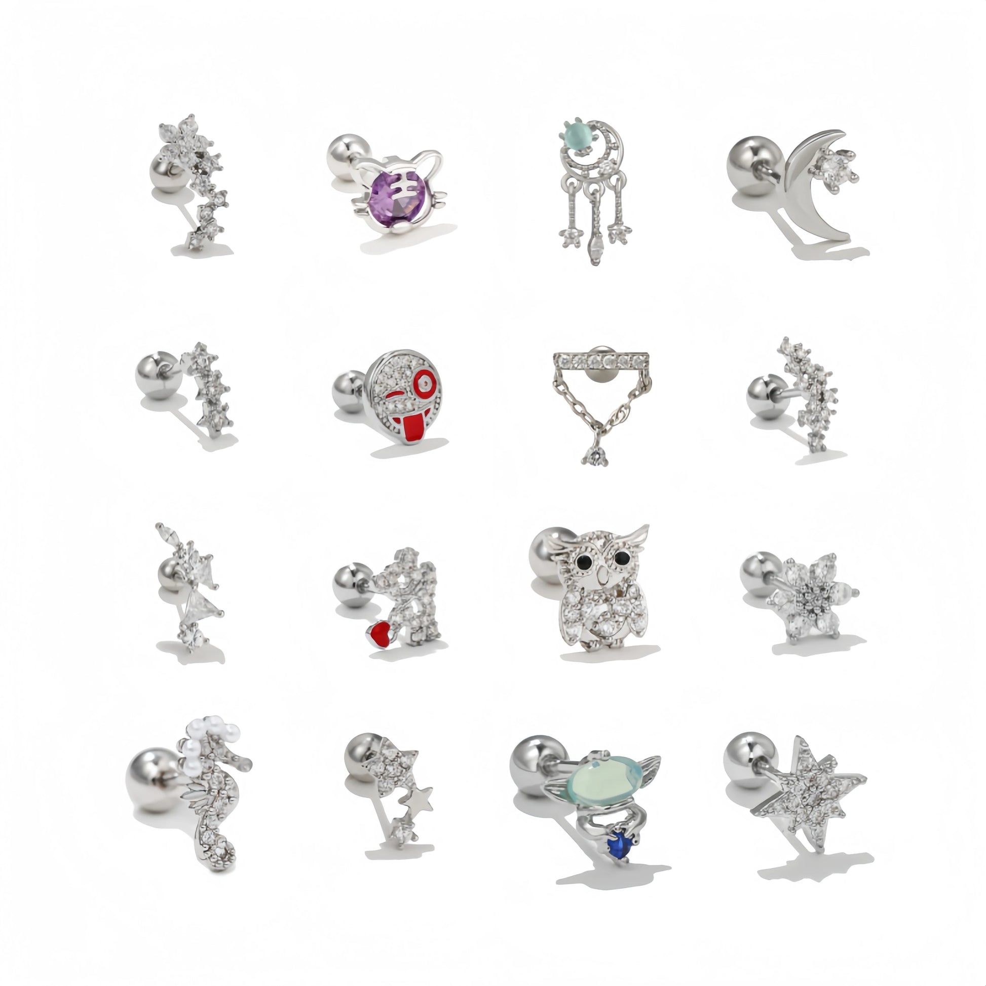 ZUOLA Fashion Piercing Body Jewelry Titanium Silver Plated Stud Earrings Star Moon Design Hypoallergenic Unisex for Daily Wea