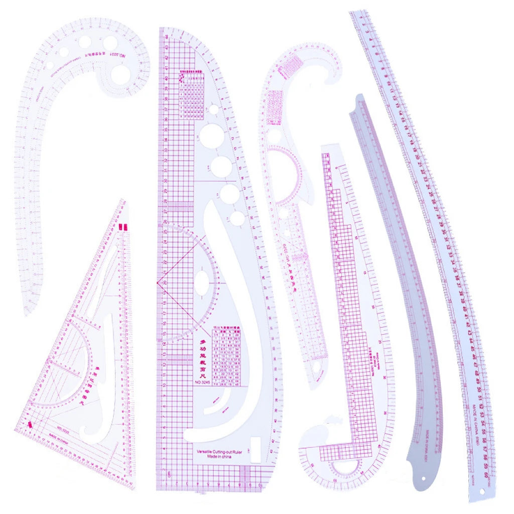 7Pcs Set Sleeve Curve Ruler Measure Plastic for Sewing Dressmaking Tailor Drawing Tool French Curves and Ruler for Tailoring