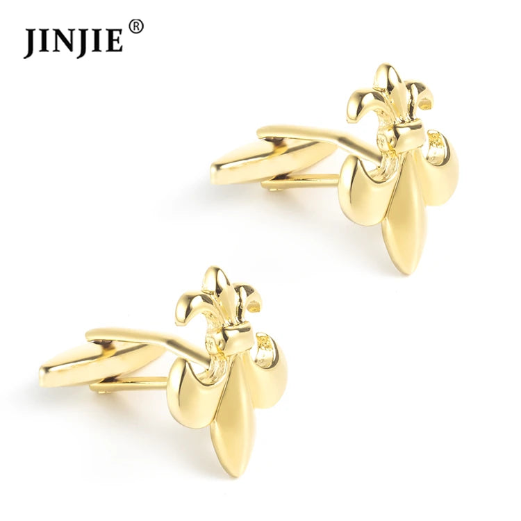 Ready to Ship Luxury Men Jewelry Gold Tone Fashionable Flower Fleur De Lis Cufflinks Gift