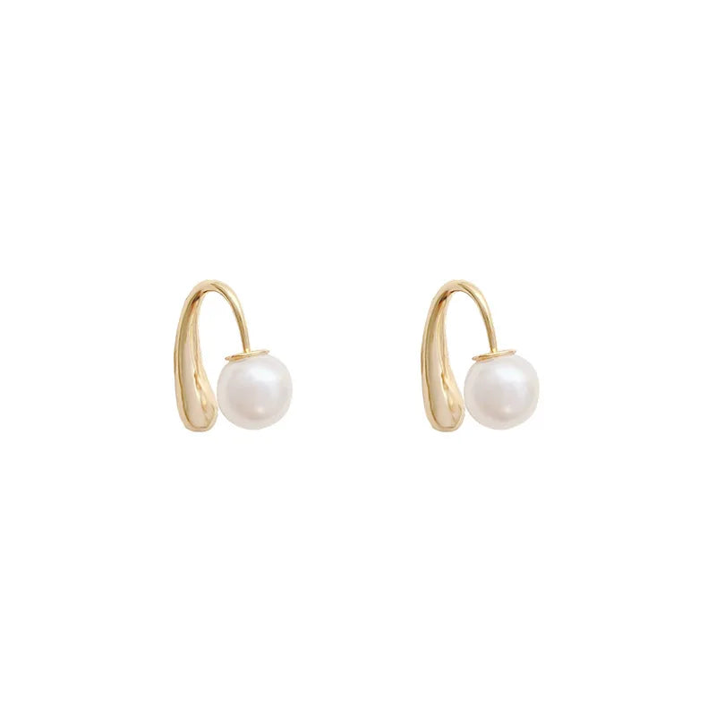 Korean Fashion Jewelry Gold Plated Back Hanging Pearl Studs Earrings Simple Earrings Women