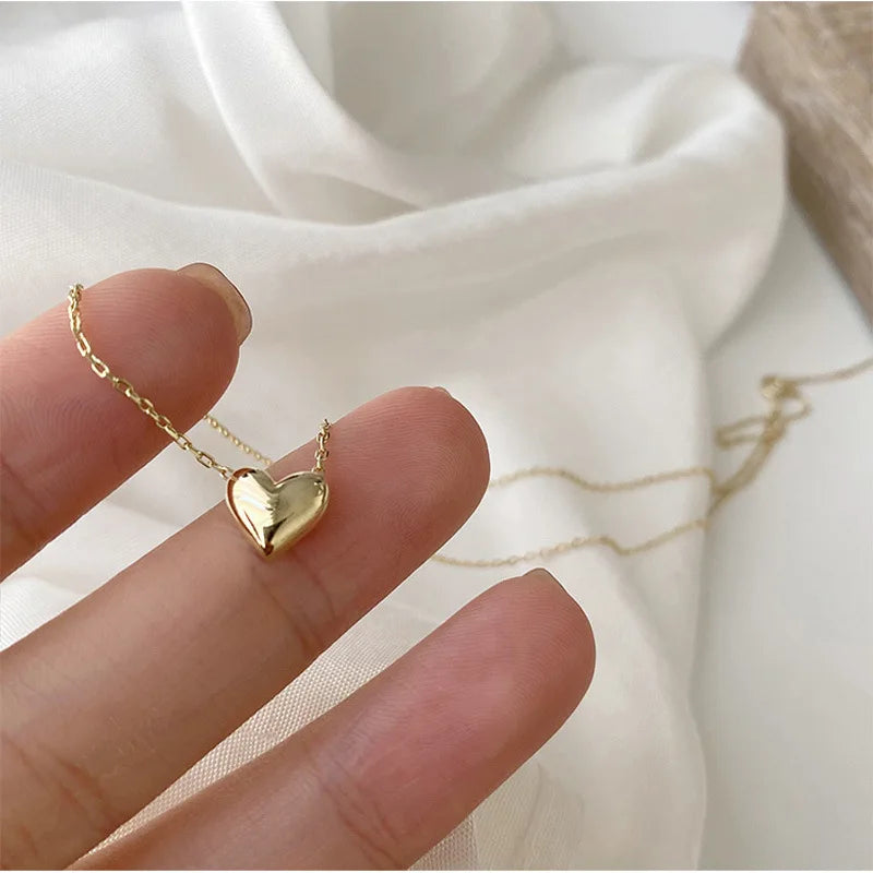French Elegant Collares Para Mujer Fashion 14k Gold Plated Sterling Silver Necklace Heart Charm Pendant Chain Necklace for Gi