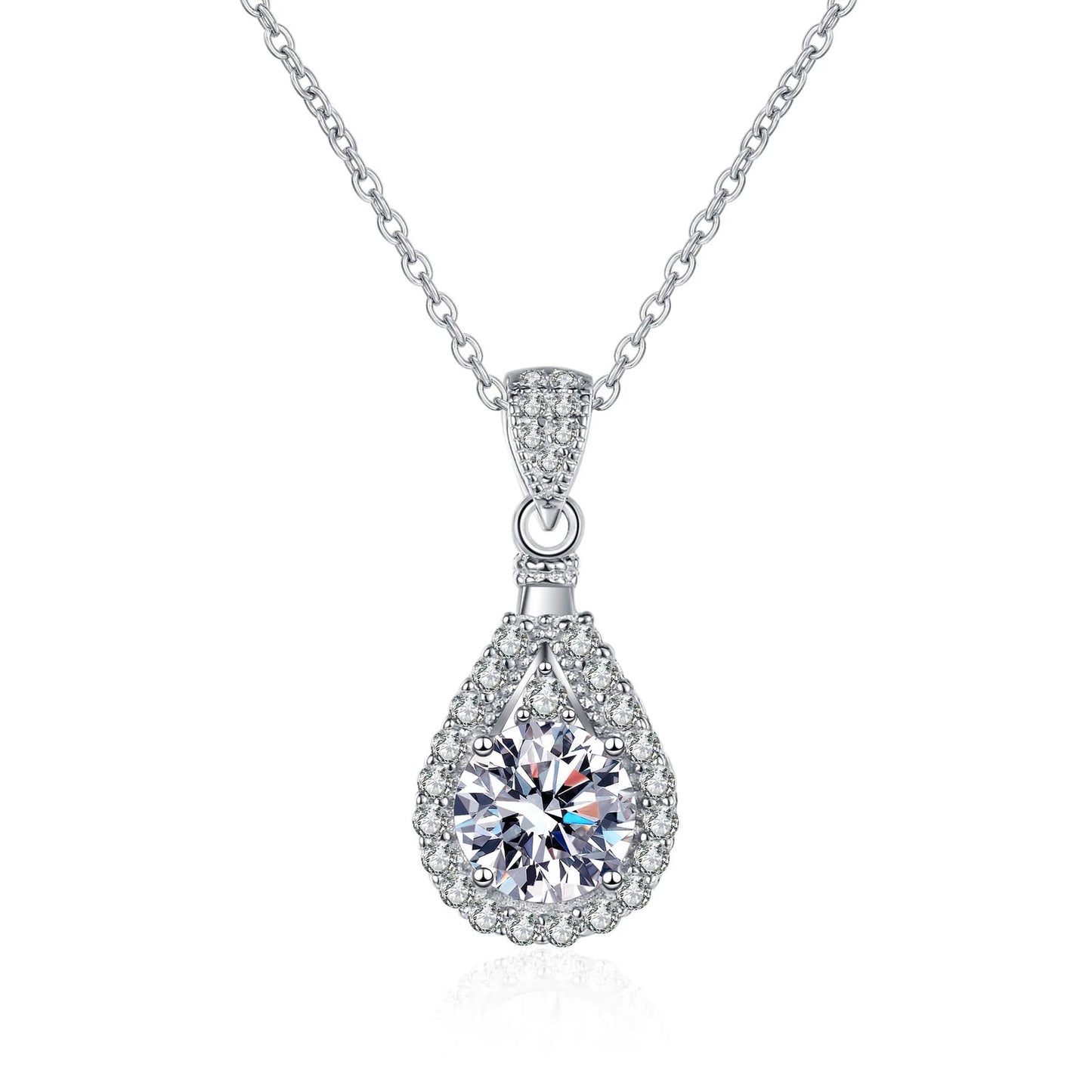 1CT 2CT 925 Sterling Silver Platinum Plated Fashion Jewelry Choker D Color Pear Shaped VVS Moissanite Diamond Pendant Necklac