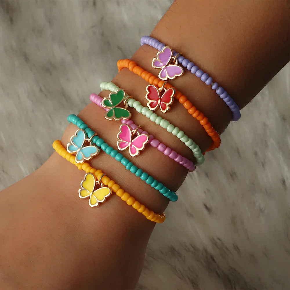 New Style Fashion Bohemian Bracelets Set Butterfly Simple Beaded Bracelets Fancy Jewelry Sets for Girls