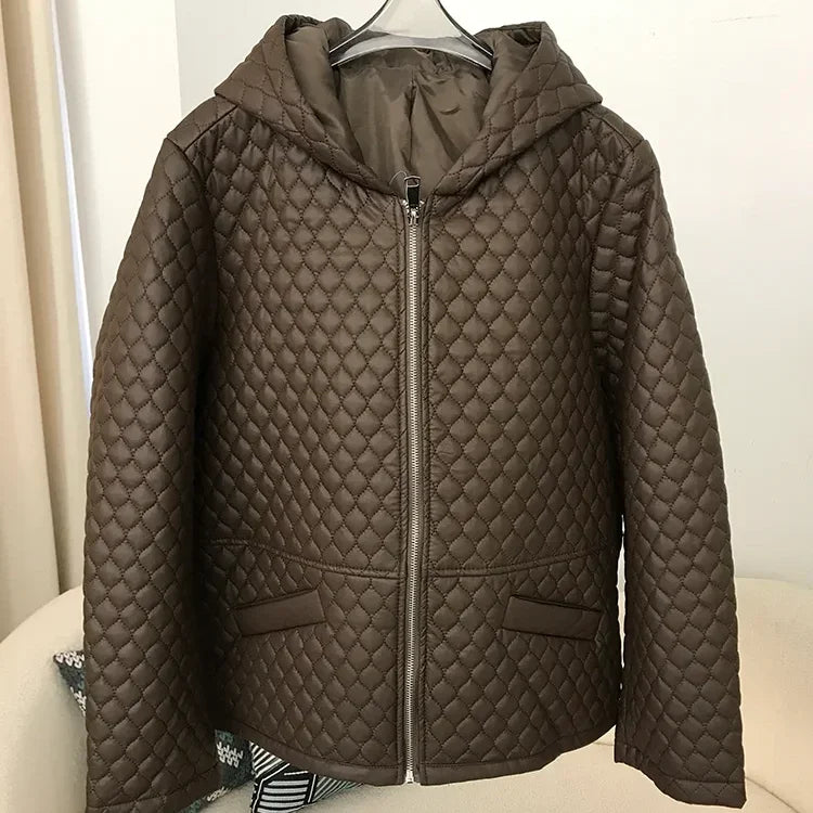 OFTBUY Luxury Brand Outerwear New Spring Winter Woman Faux Leather Jacket Hooded Cotton Parka Coats Thin Luxury Streetwear To