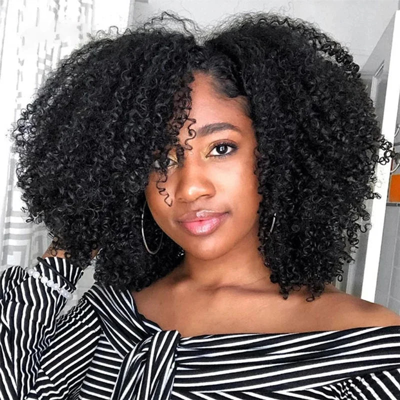 Wholesale 100% Brazilian Hair Short Machine Made Wig Afro Kinky Curly Wig Natural Color Virgin Human Hair Wigs for Black Wome