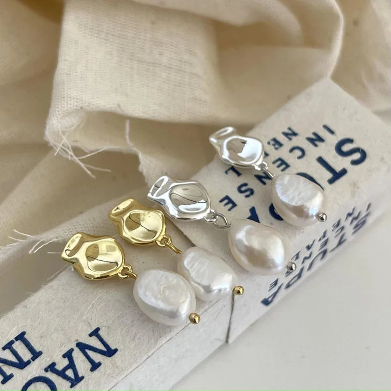 Vintage Irregular Shaped Freshwater Pearl Stud Earrings Wholesale 925 Sterling Silver Jewelry Gifts