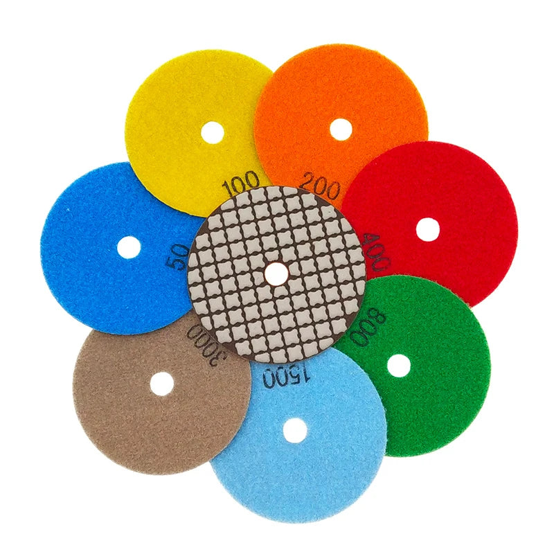 Hot Selling 100mm 4 Inch 7 Steps Dry Polishing Pad for Granite Marble Abrasive Polishing Pad Polishing Buffing Pads