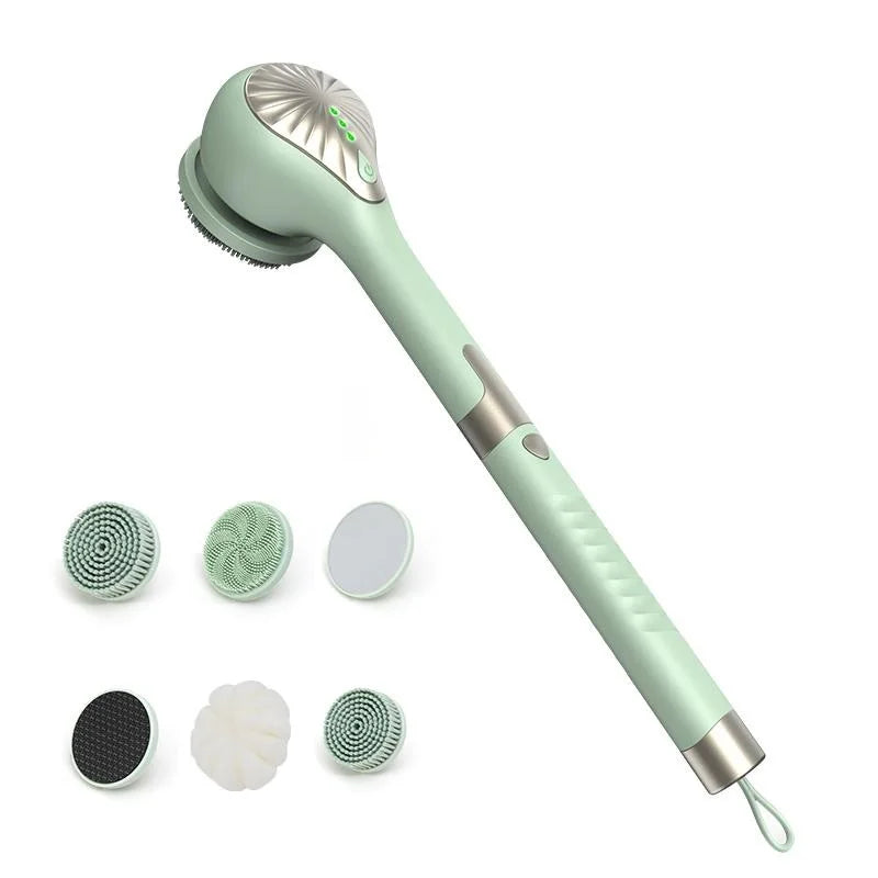 2024 New Electric Body Brush Rechargeable Nylon Body Scrubber 6 Brush Heads 3-Speed Adjustable Cleansing Massaging Exfoliatin