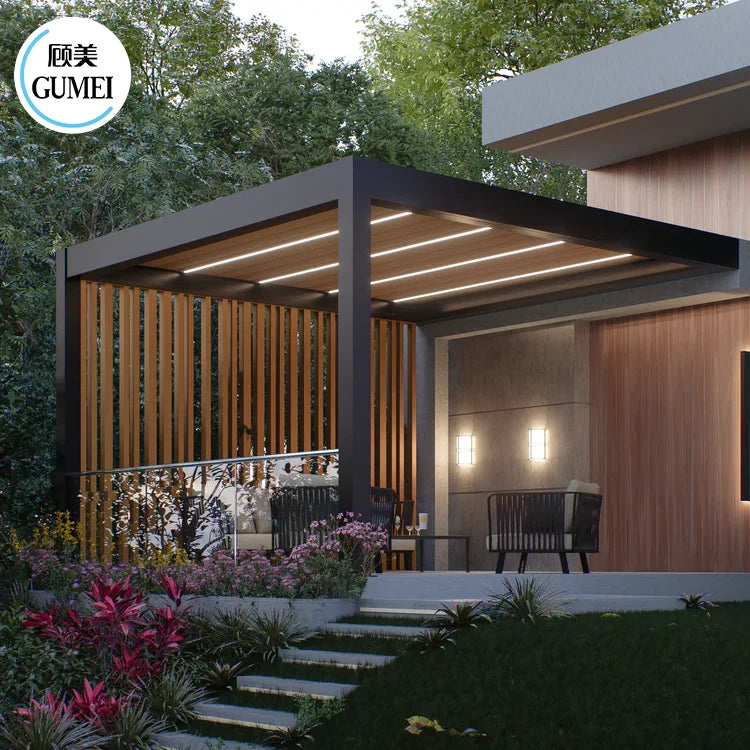 Aluminum Pergola Outdoor Garden Waterproof Patio Roof Automatic Weatherproof Wall Louvered Pergola Aluminum Pergola