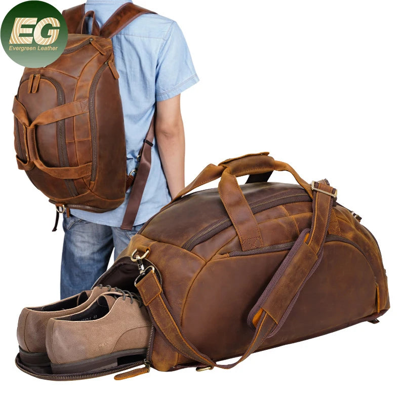 GA127 Crazy Horse Leather Bag Luggage Sports Duffle Genuine Vintage Messenger Shoulder Backpack Travel Shoe Compartment Bags