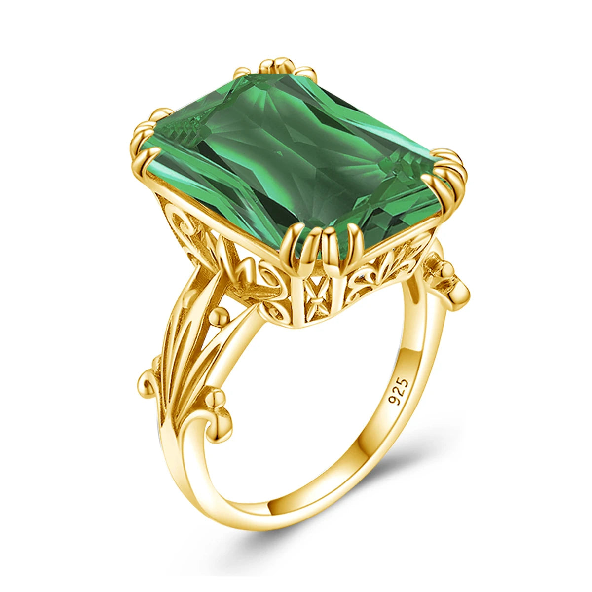 Large Emerald Zircon Women's 925 Silver Ring Cocktail Party Bijoux Dropshipping Jewelry Women Gold Plated Jewelry Rings Size 