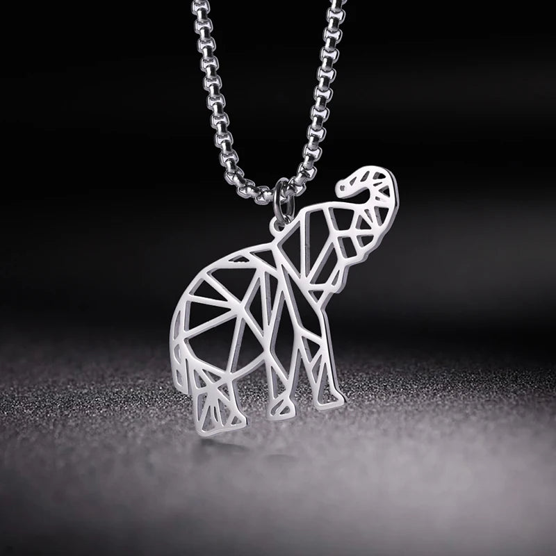 Stainless Steel Hollow Elephant Pendant Necklace Classic Box Chain Fashion Jewelry for Men and Women for Anniversary Occasion